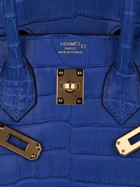 blue H Birkin 25 bag Bleu Electrique crocodile embossed leather doblis suede PHW